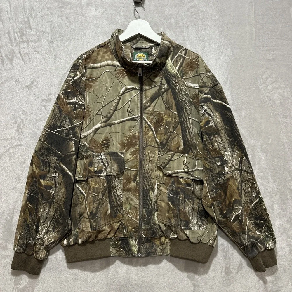 Cabela's Outdoor Gear Camo Realtree Bomber Style Hunting Jacket Mens XL Full Zip